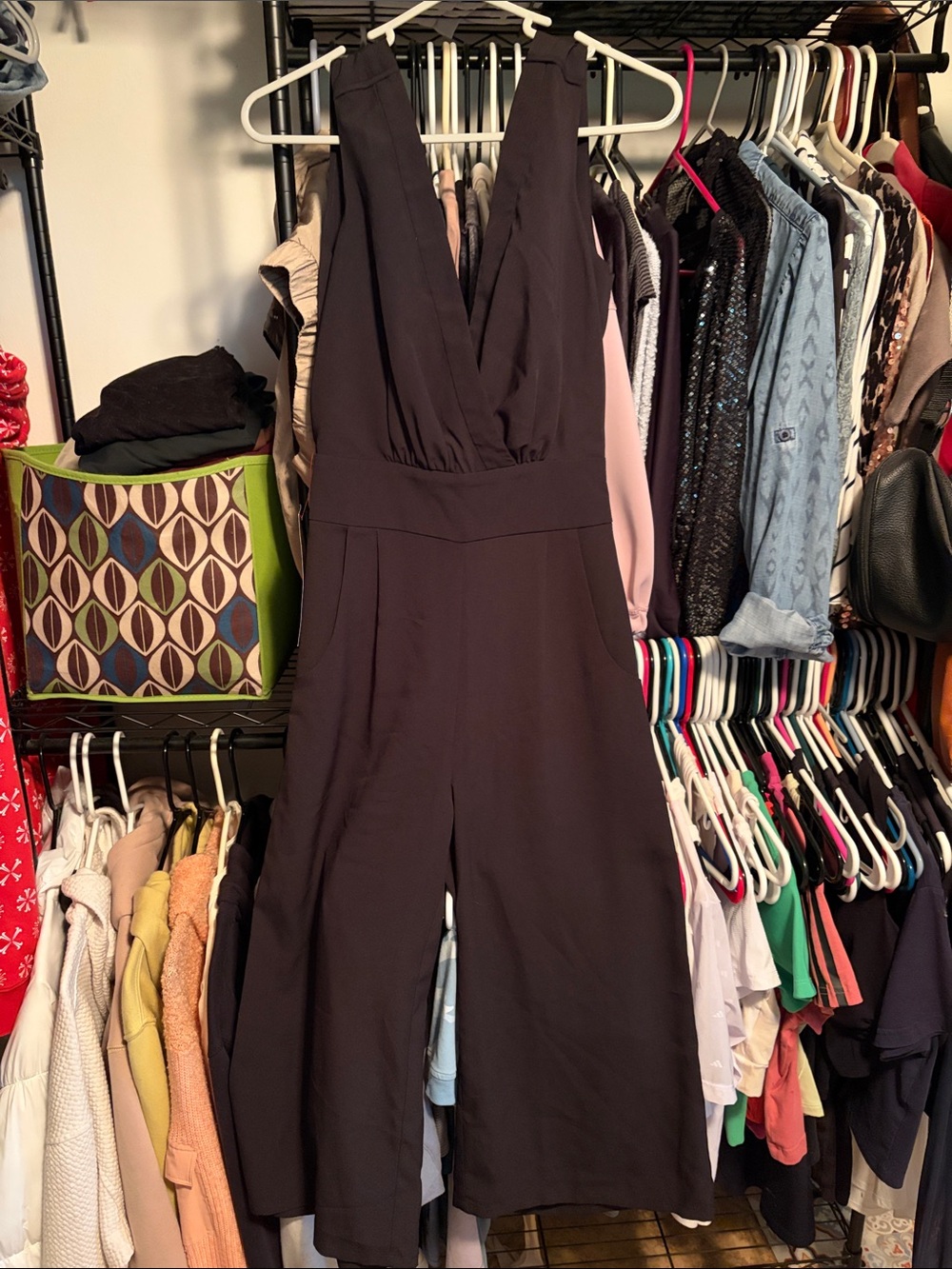 bebe Black Sleeveless V-Neck Wide-Leg Jumpsuit